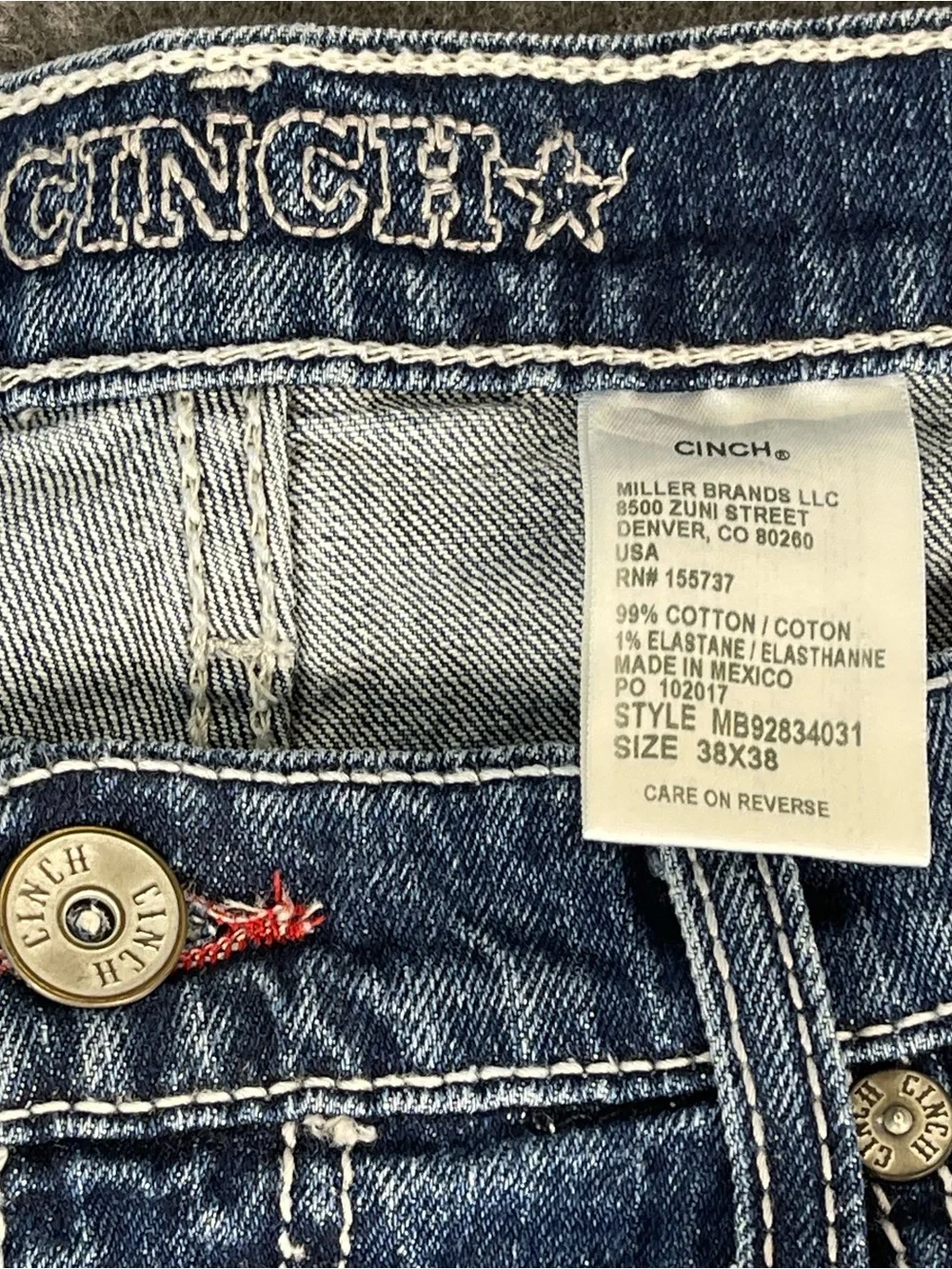 Cinch Mens White Label 031 Relaxed Medium Stone Jeans 38x38 Mb92834031 Cowboy